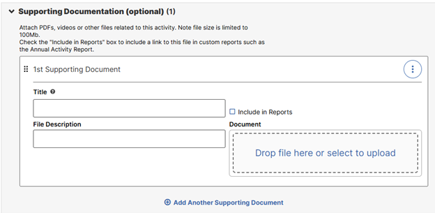 supporting documentation section of activity edit screen
