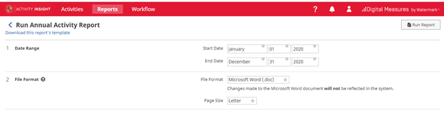 annual report generation view