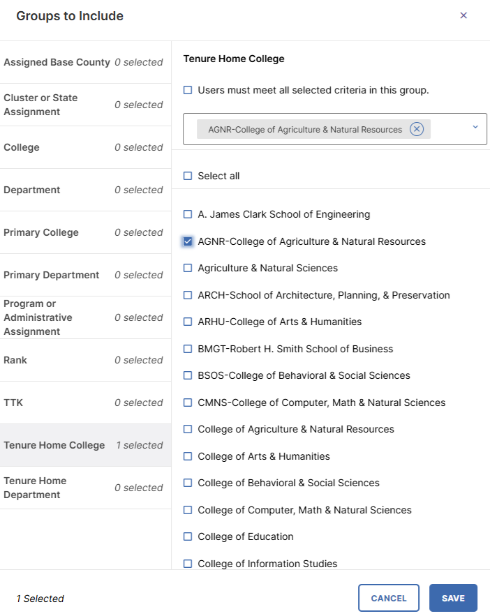 tenure college selected example