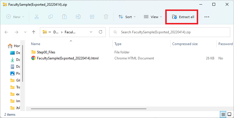 Extract All option in File Explorer for a zip file