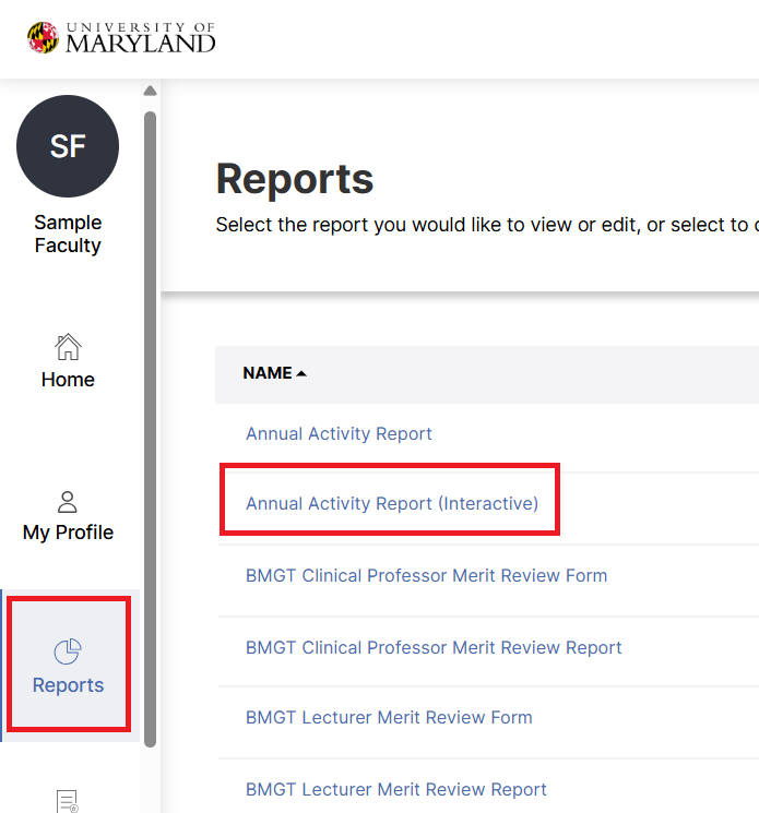 navigate to reports and then annual activity report (interactive)