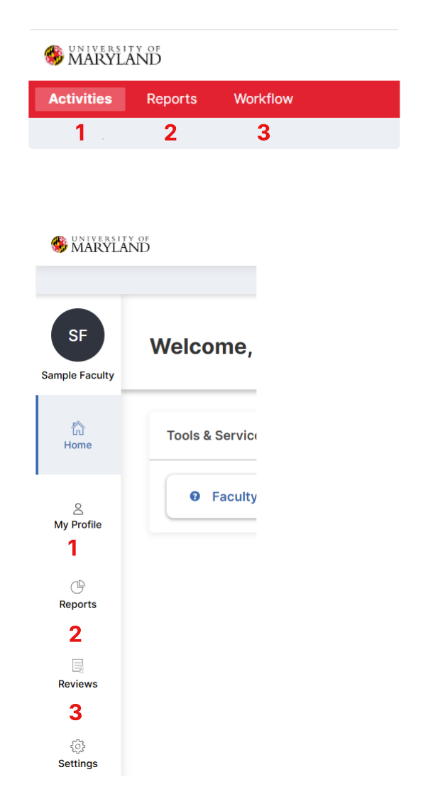 old and new user interface menus