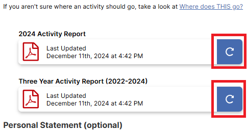 Location of buttons in Faculty Step that refresh the report contents