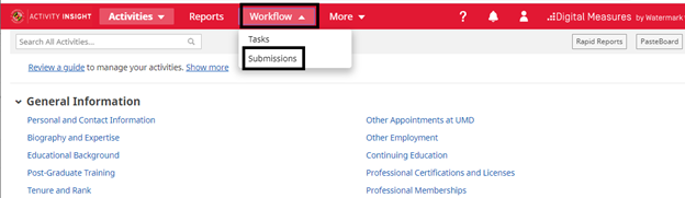 Select Submissions in the Workflow menu